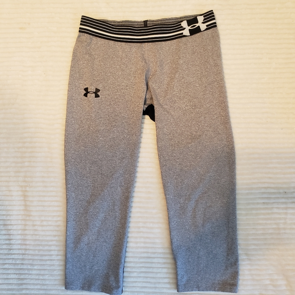 Under Armour Kids Black Gray Two Tone Compression Leggings Pants M